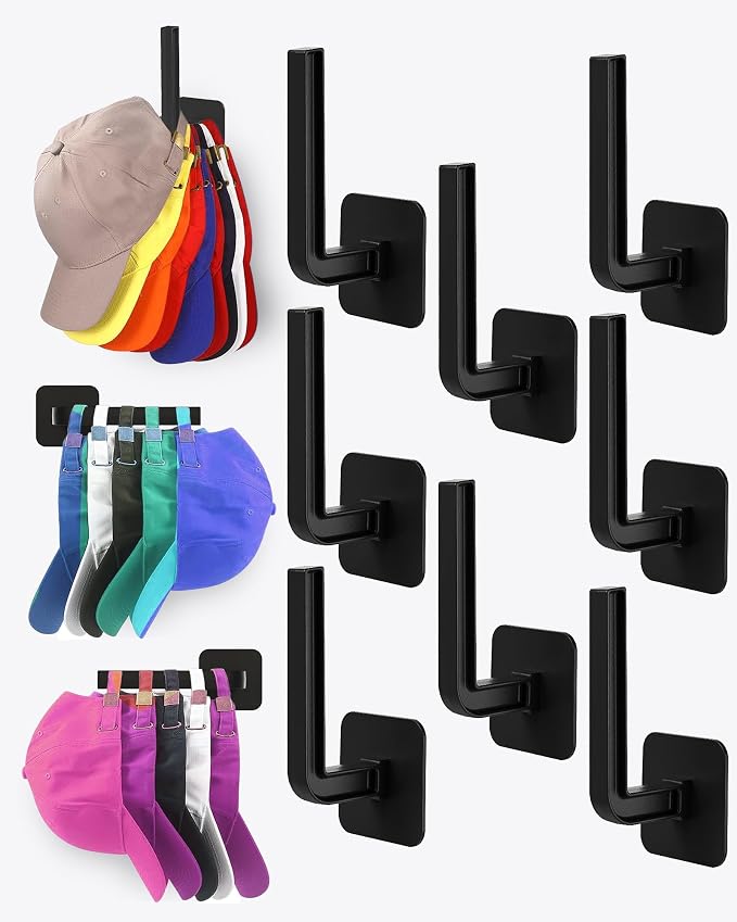 Hat Rack for Hat Storage, Strong Adhesive Hat Hooks for Wall Hat Organizer for by Sunfanie