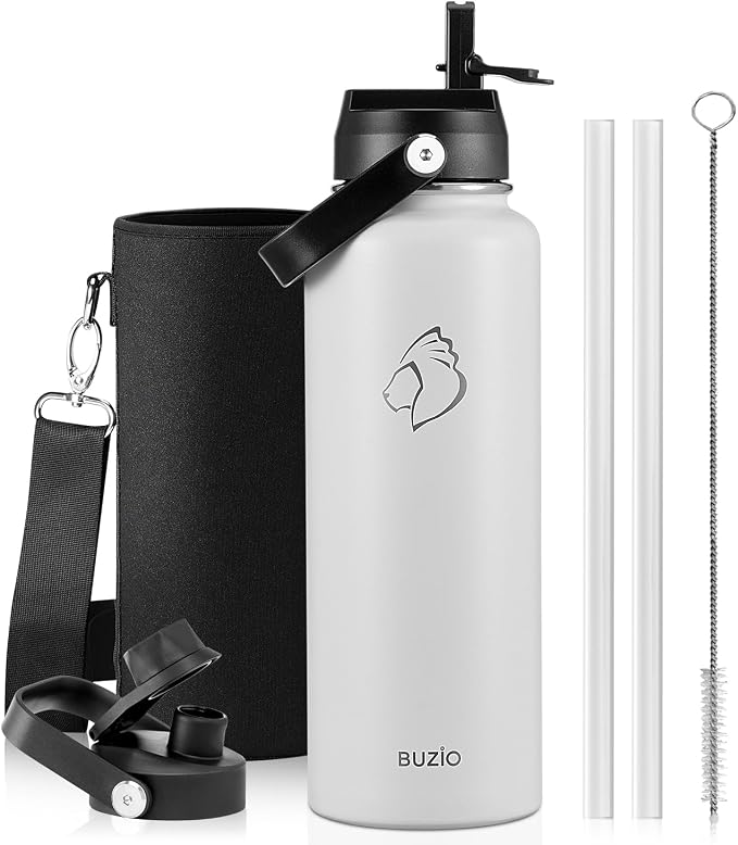 BUZIO 40 oz Water Bottle Insulated, Triple Wall Vacuum Stainless Steel Flask by BUZIO
