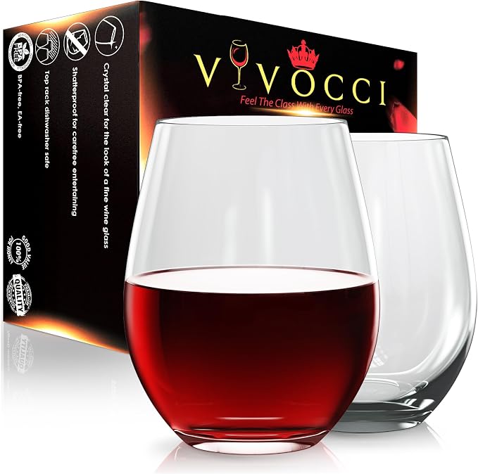 Vivocci Unbreakable Plastic Stemless Wine Glasses 20 oz | 100% Tritan Heavy by Vivocci