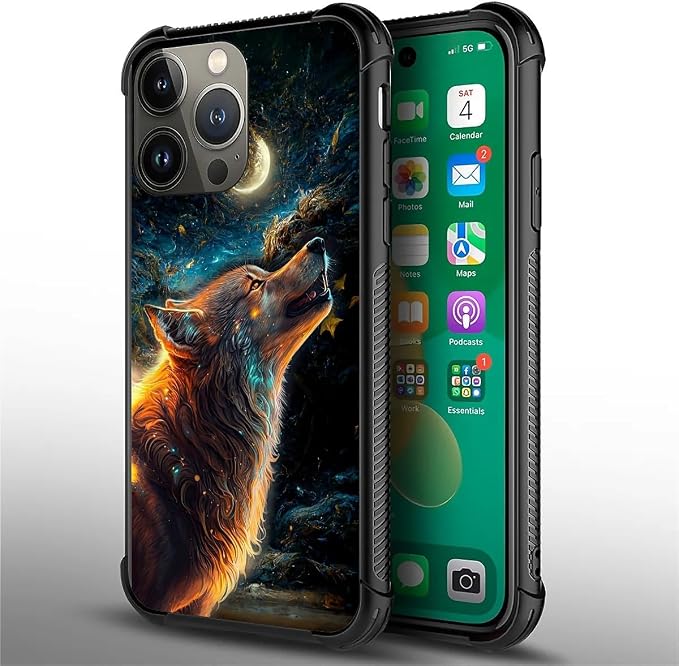 for iPhone 14 Pro Max Case, Star Cave Hungry Wolf Pattern Graphic Design Girl - Image 3