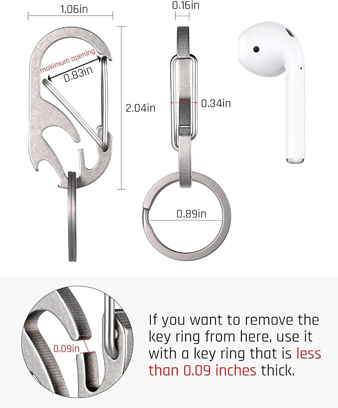 TISUR Titanium Carabiner Keychain Clip, Anti-Lost Key Ring Holder, Self-Locking - Image 2