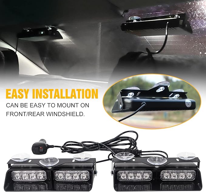 XRIDONSEN White 2 in 1 Dash Emergency Strobe Lights Front/Rear Windshield - Image 4