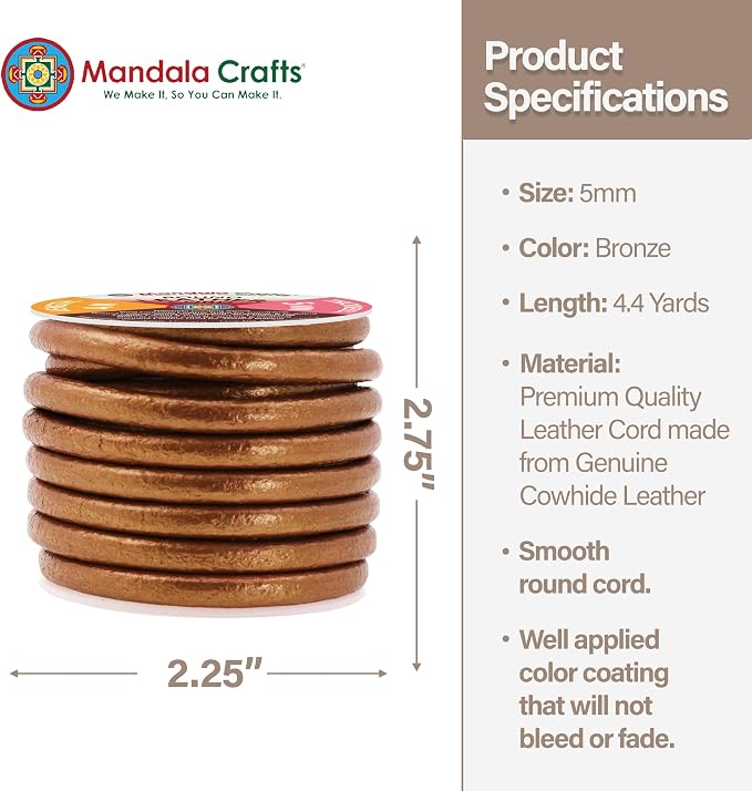 Mandala Crafts Round Genuine Bronze Leather Cord - Image 4