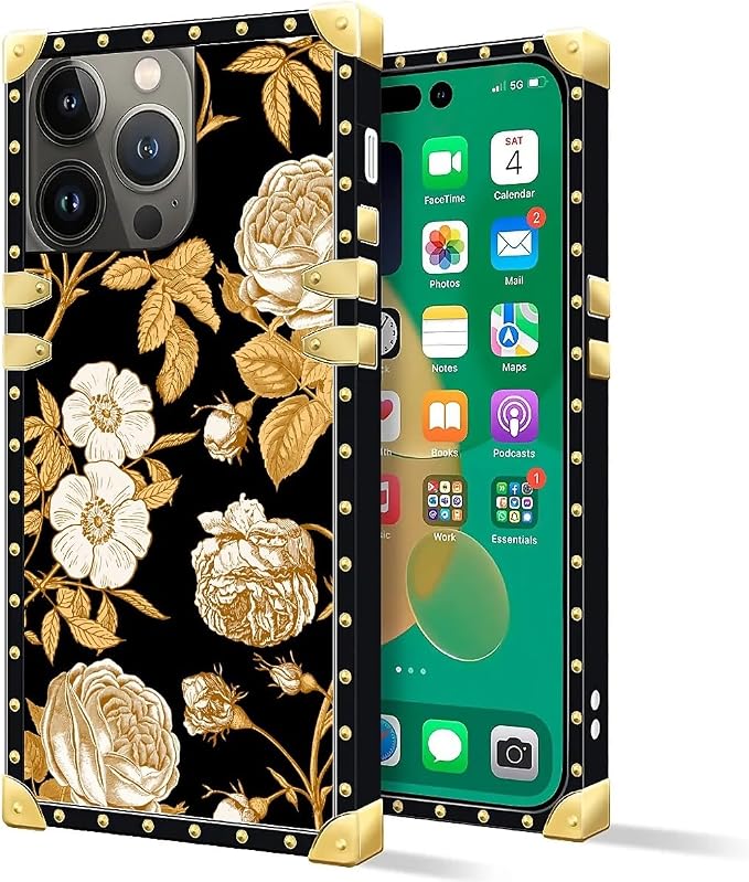 Compatible with iPhone 14 Pro Case, Blooming Rose Golden Flower Luxury Golden - Image 2