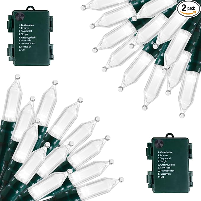 Brightown Battery Operated Christmas Lights 2 Pack 18 Feet 50 LED Clear Mini by Brightown