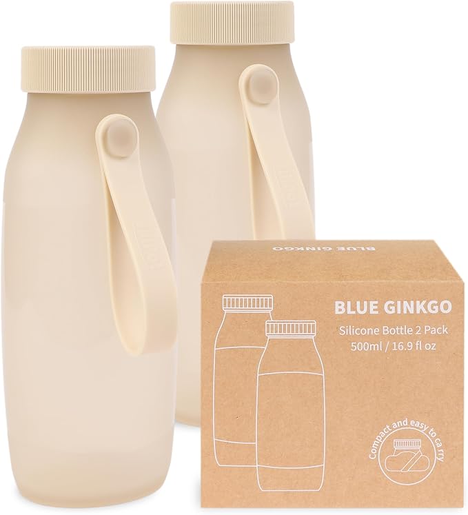 BLUE GINKGO Collapsible Water Bottle – Lightweight, Foldable Silicone Bottles by BLUEGINKGO