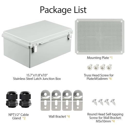 LeMotech Electrical Box, IP67 Waterproof Hinged Cover Stainless Steel Latch - Image 7