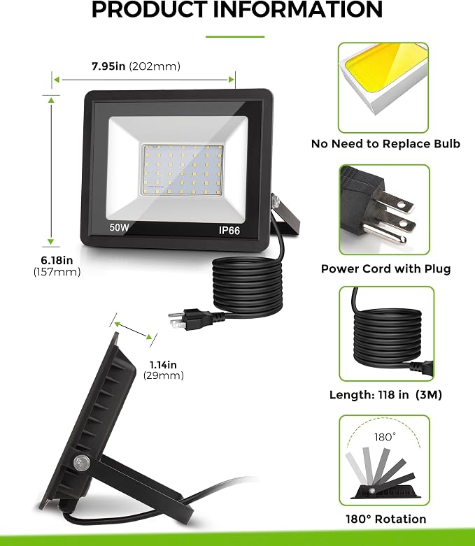 L LOHAS LED Dusk to Dawn Floodlight Outdoor, 50W Auto On/Off 6000K Daylight - Image 7