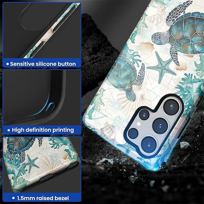 for Samsung Galaxy S25 Ultra Case, HL2 Ocean Sea Turtle Nautical Map Hybrid 2 - Image 3
