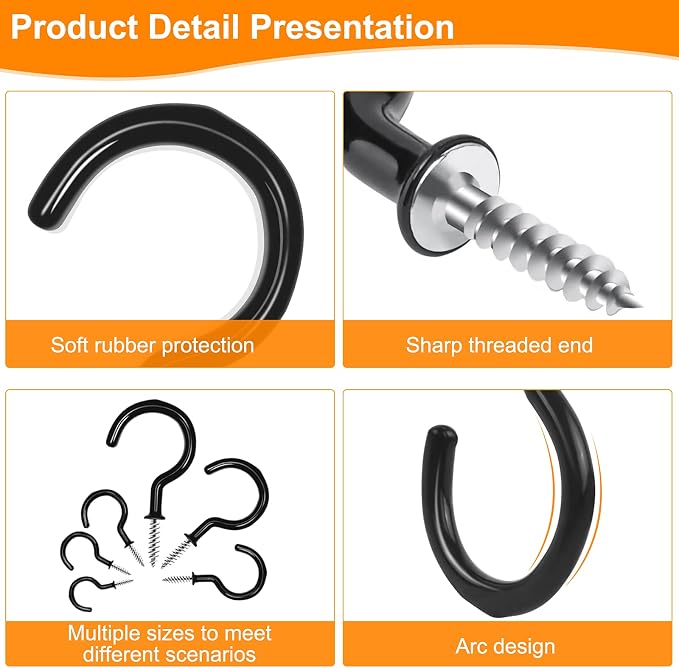 100 PCS Screw in Cup Hooks, 6 Size Vinyl Coated Screw Hooks - Image 4