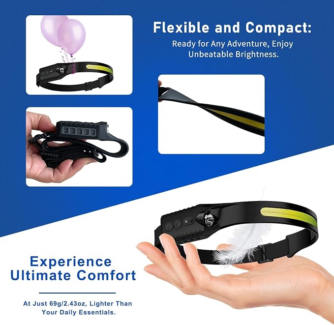 Nessciera Rechargeable LED Headlamp, 400 Lumens, 5 Modes — Lightweight - Image 2