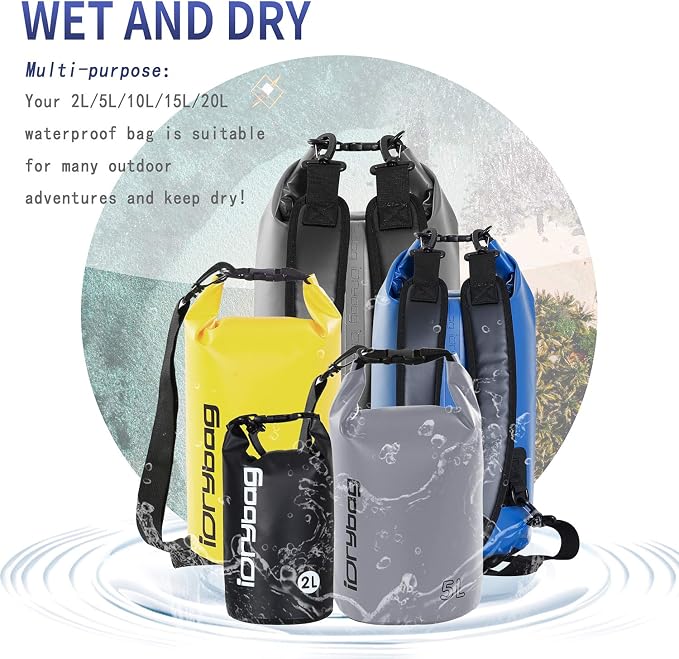 IDRYBAG Dry Bag for Kayaking Waterproof 2L/5L/10L/15L/20L, Small Dry Sack - Image 6