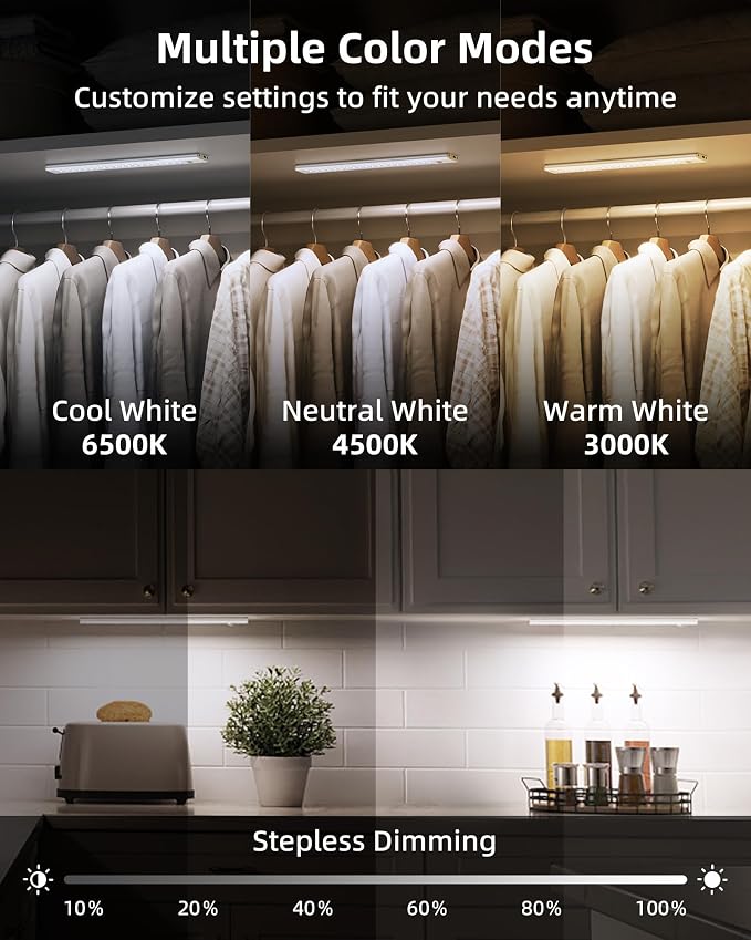 10inch Under Cabinet Lights, Wireless Closet Light, Motion Sensor, 1800mAh - Image 4