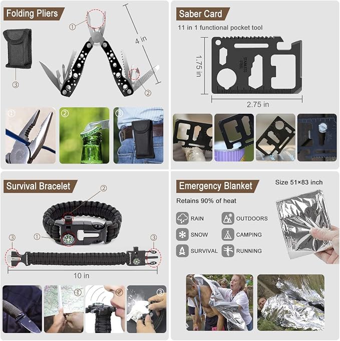 238Pcs Emergency Survival Kit and First Aid Kit, Professional Survival Gear Tool - Image 5