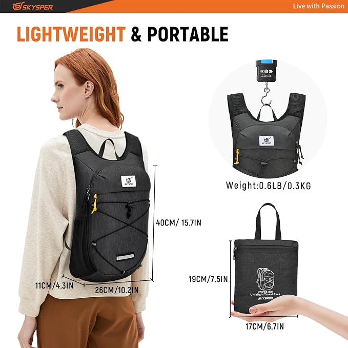 SKYSPER Foldable Hiking Backpack - 10L/15L Small Lightweight Daypack Breathable - Image 4