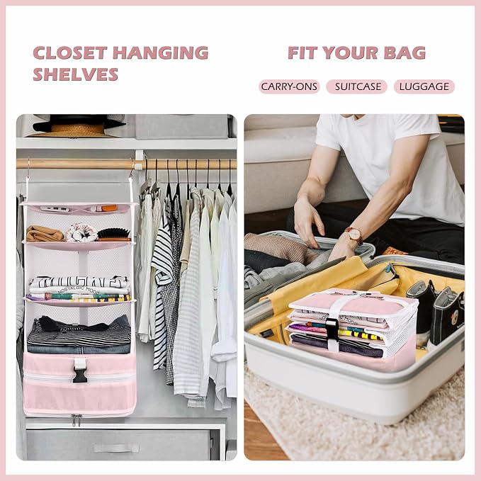 Surblue Hanging Closet Storage Bag Collapsible 3-Shelf Washable Oxford Fabric - Image 2