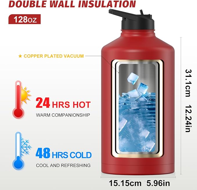 1 Gallon Water Bottle Insulated, BPA Free&Leak Proof, 128oz Stainless Steel - Image 3
