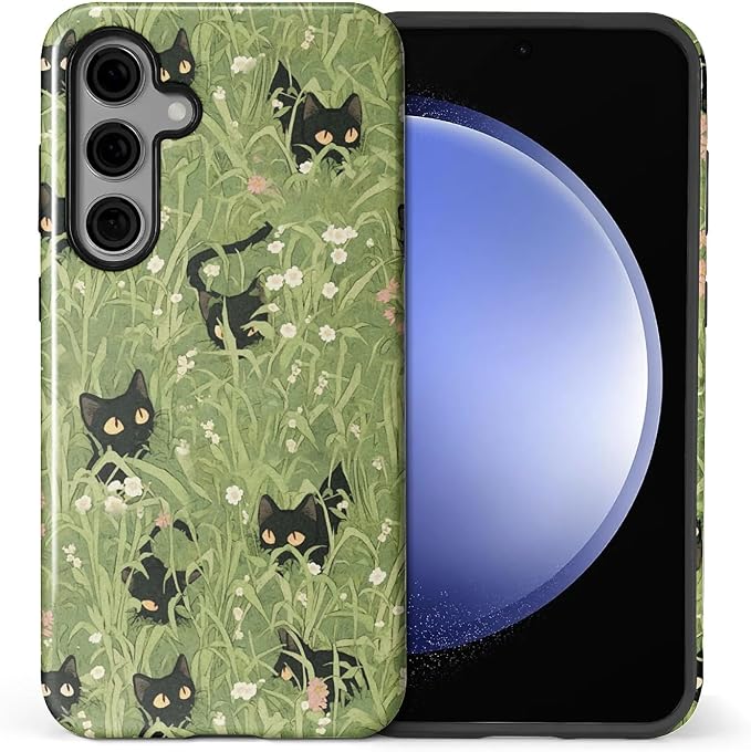 for Samsung Galaxy S24 Case, HL2 Grass Cat Hybrid 2 Layer Hard Shell Silicone by Unknown