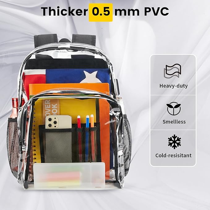 Vorspack Clear Backpack Heavy Duty PVC Transparent Backpack Extra Large Clear - Image 5