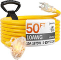 50 ft 10 Gauge Heavy Duty 3 Outlet Extension Cord Splitter by Deeklify