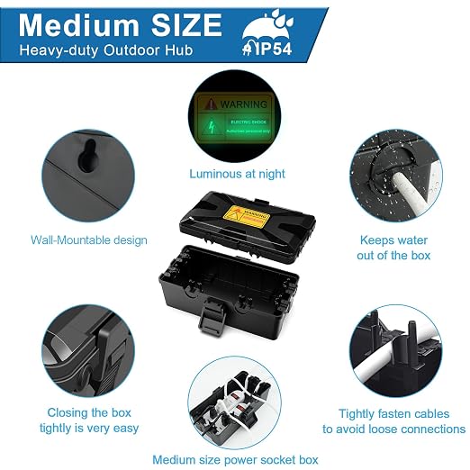 NineLeaf Outdoor Waterproof Electrical Box, IP54 Weatherproof Extension Cord - Image 7