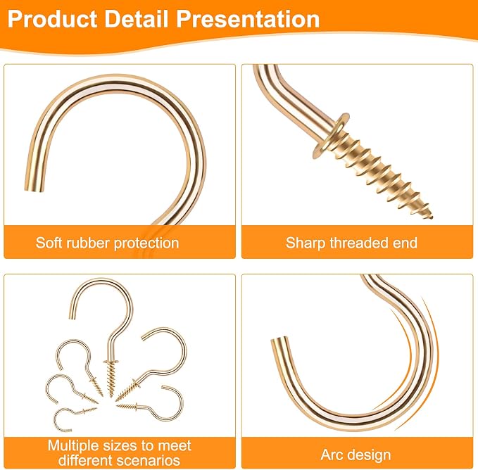 Cup Screw Hooks, 100 Pack 1 inch Metal Screw in Ceiling Plant Hanger Wind - Image 4