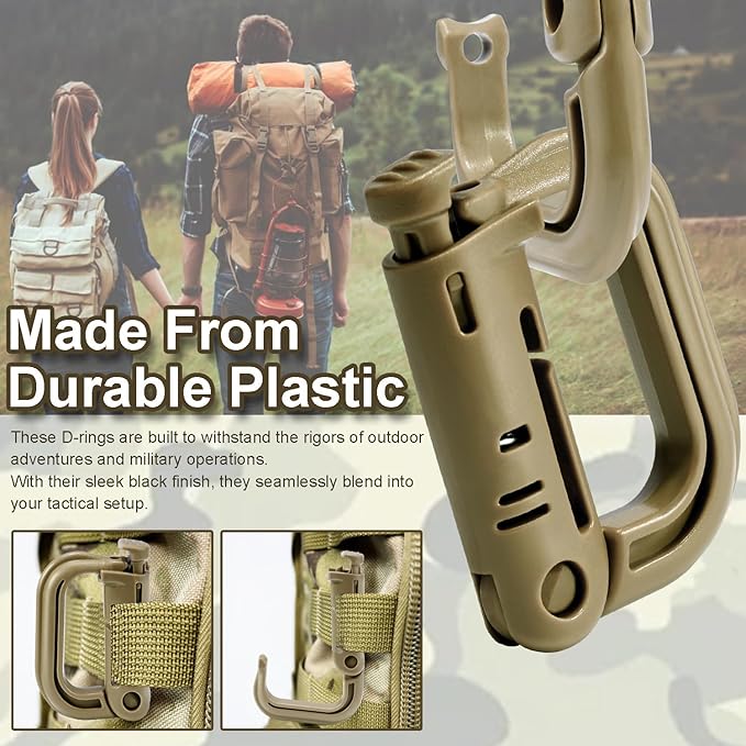 6 Pack 2.12“ Tactical Locking D Ring Plastic Carabiner Backapck Molle Hook Clip - Image 4