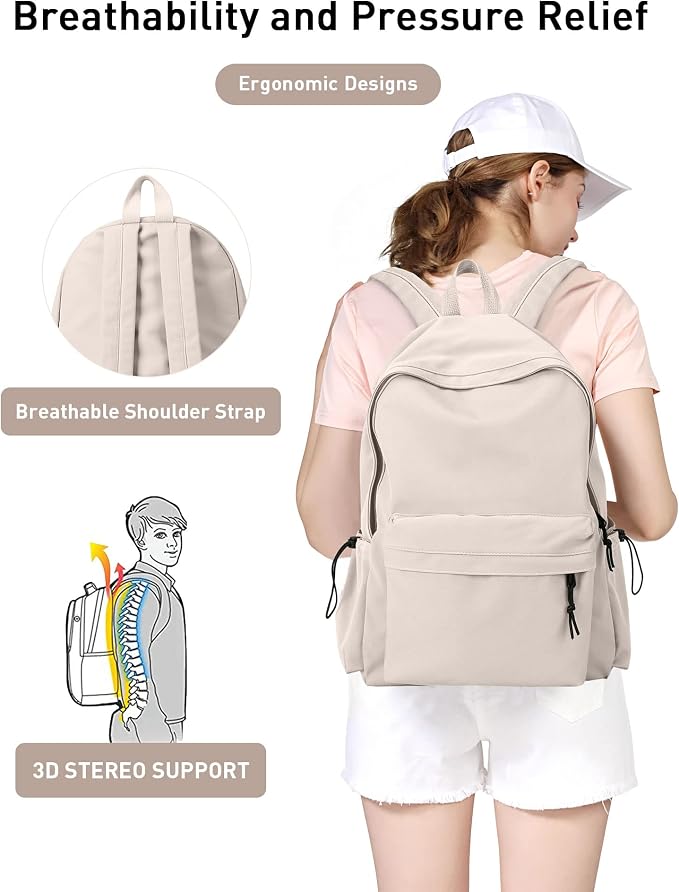 BJLFS White School Backpack for Girls Women, Waterproof High School Book Bag - Image 4