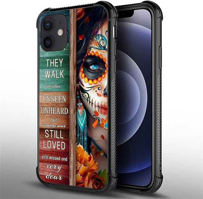 for iPhone 12/12 Pro Case, Sugar Skull Day of Death Halloween Pattern Graphic - Image 2