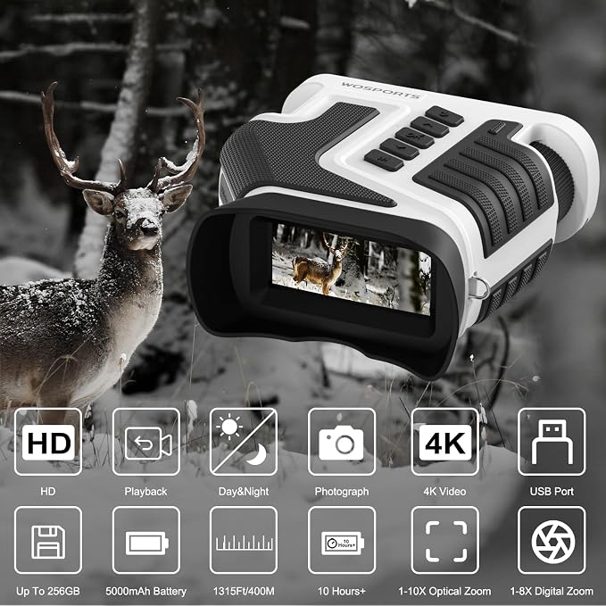 WOSPORTS 4K Night Vision Goggles – 1315FT Detection, Dual Zoom, Rechargeable - Image 2