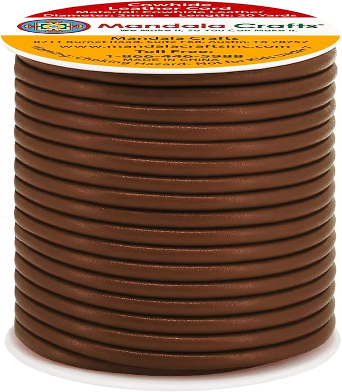 Mandala Crafts Round Cowhide Genuine Brown Leather Cord - Image 2