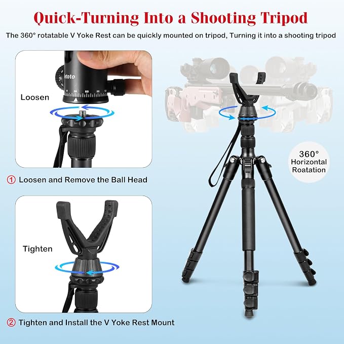 68" Ball Head Camera Tripod & Monopods, 360° Smooth Rotation V-Yoke Rifle - Image 3