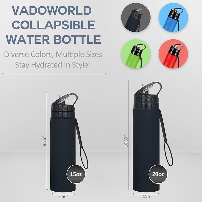 Collapsible Water Bottles 20oz, Odorless BPA-Free Silicone, Leak-Proof Foldable - Image 2