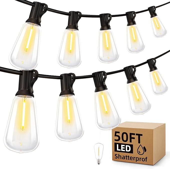 MGVIH Outdoor String Led Patio Lights - 50Ft 15M Outside Waterproof Light ST38 by MGVIH