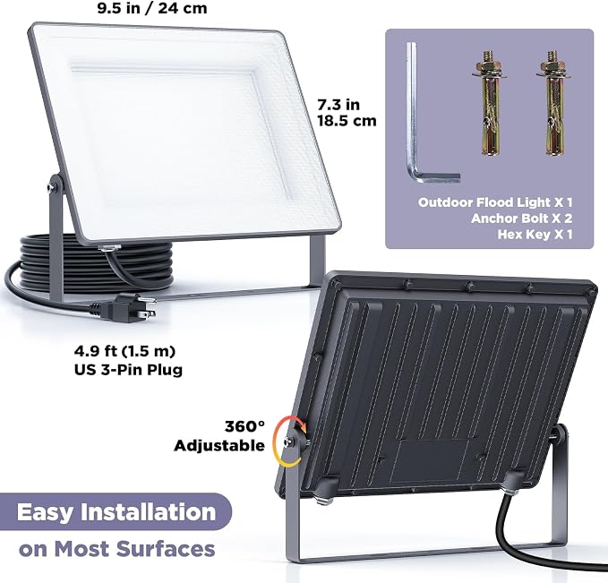 100W 12000LM Flood Lights Outdoor, Bright LED Work Light - Image 3