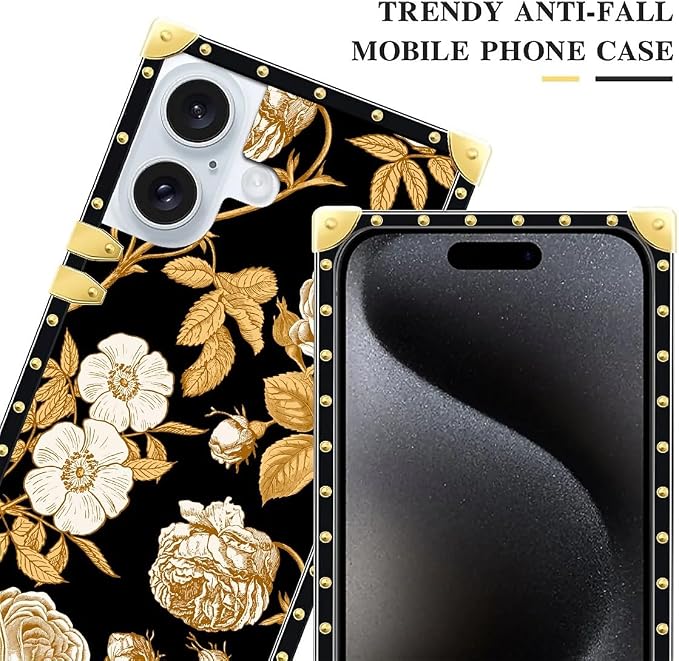 Compatible with iPhone 16 Plus Case, Blooming Rose Golden Flower Luxury Golden - Image 5