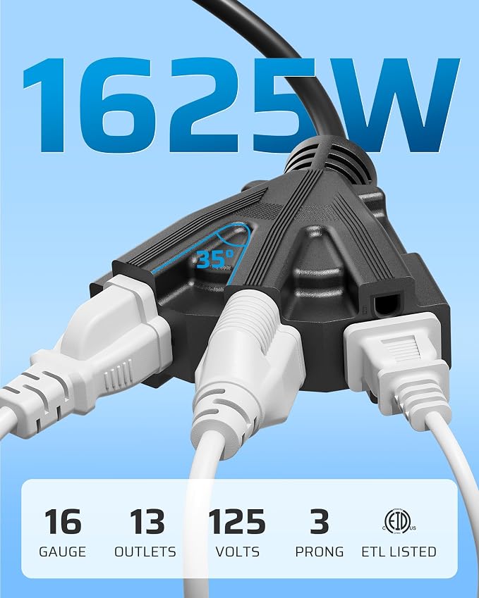 DEWENWILS 25FT Outdoor Extension Cord, Tri-Tap Extension Cord Splitter - Image 2
