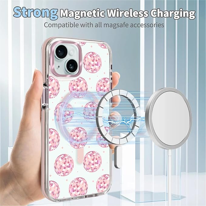 Case for iPhone 14 Plus/15 Plus, Disco Balls Pink Phone Case Design，for Women - Image 4