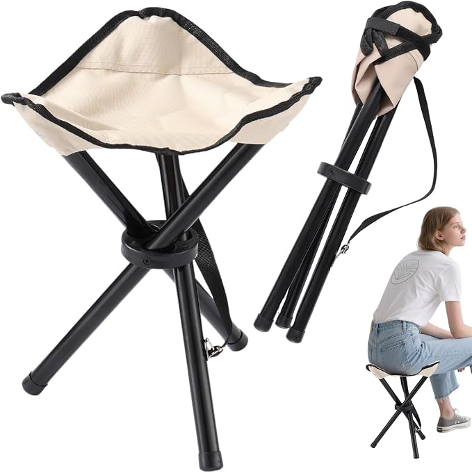 Travel Folding Camping Stool, 14.6 inches Lightweight Outdoor Tripod Chair and by Unknown