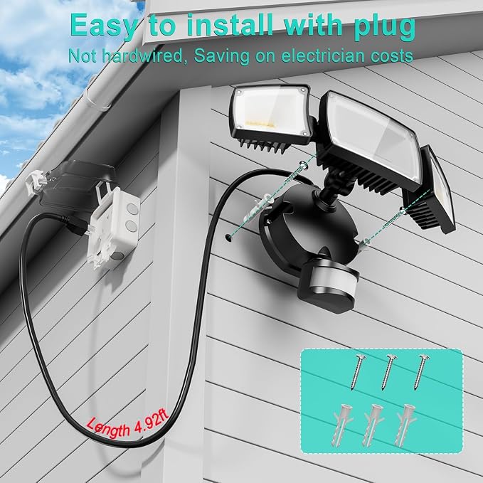 USTELLAR 55W Plug in Flood Light Outdoor, 5500lm Motion Sensor Outdoor Lights - Image 2