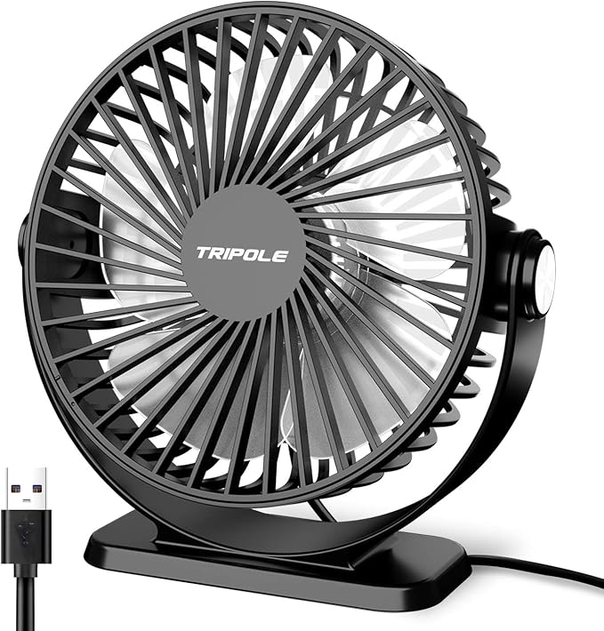 TriPole Small Desk Fan USB Powered Portable Fan 3 Speeds Strong Airflow Mini by TriPole