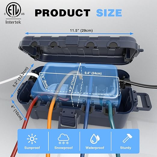 Flemoon Medium Outdoor Electrical Box, IP54 Waterproof Extension Cord Cover w/6 - Image 3