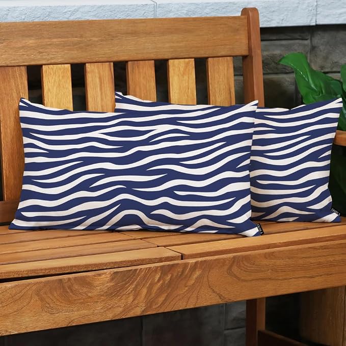 EKOBLA Zebra Stripe 12x20 Pillow Case Distressed Navy Blue White Animal Skin - Image 3