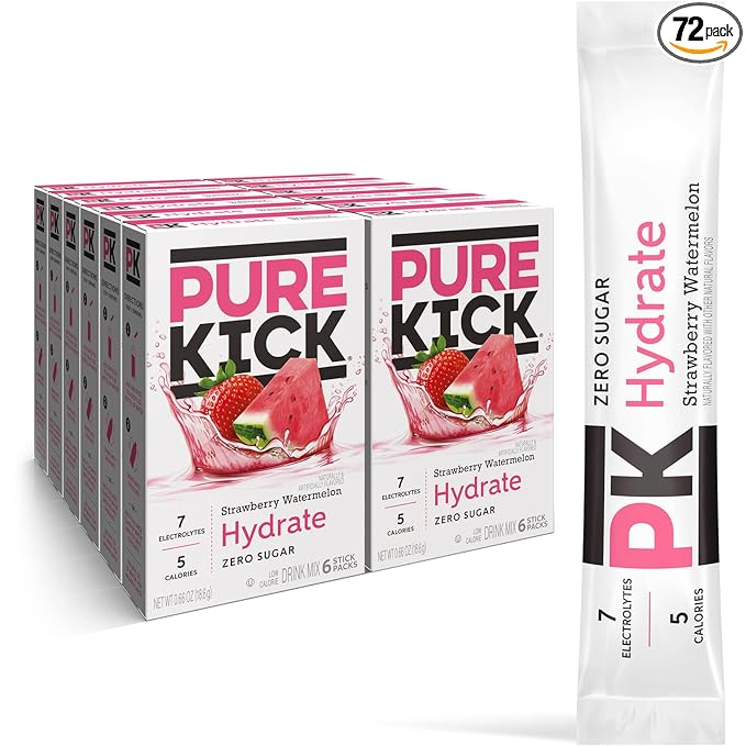 Pure Kick Hydration Singles To Go Drink Mix, Strawberry Watermelon, Includes 12 by PureKick