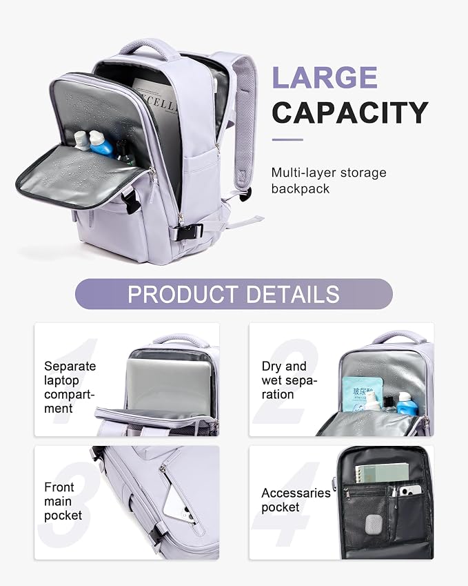 WONHOX Large Travel Backpack Carry on Flight Approved Laptop Work Business - Image 4