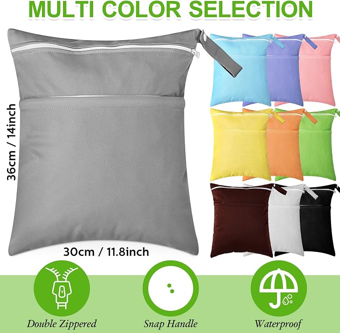 Woanger 10 Pack Wet Dry Bags for Baby Cloth Diapers Waterproof Reusable Travel - Image 2