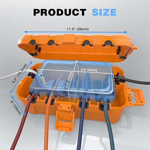 Flemoon Medium Outdoor Electrical Box, IP54 Waterproof Extension Cord Cover w/6 - Image 3