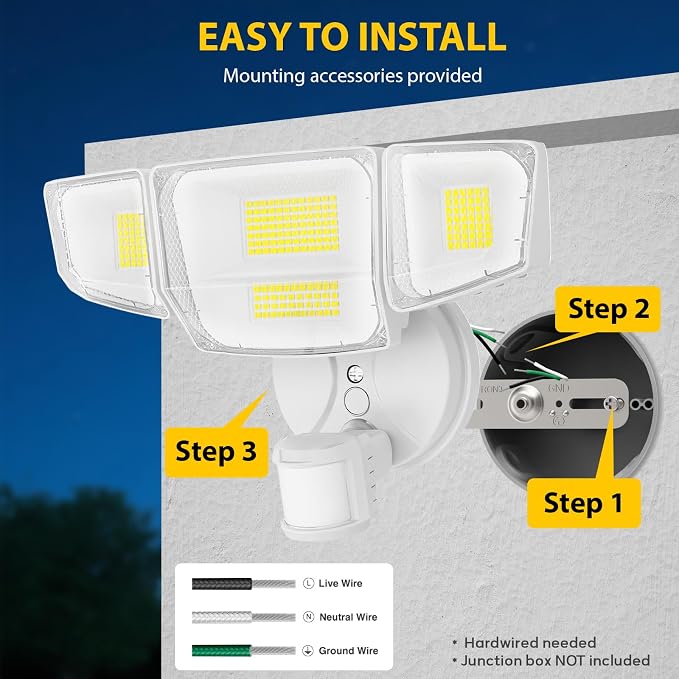 90W 10000LM LED Security Lights Motion Sensor Outdoor Lights, 4 Head Dusk to - Image 8