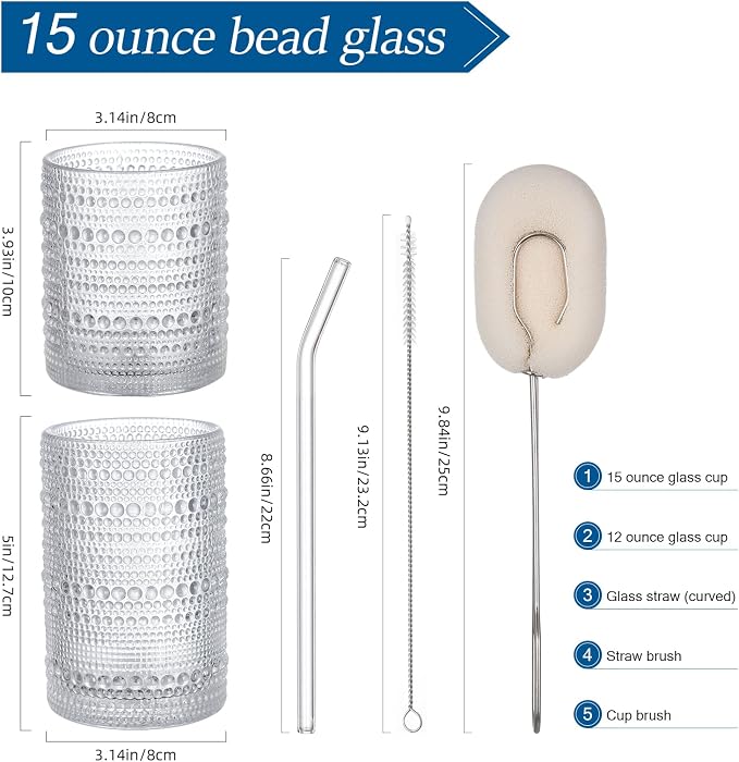 HomeVogue Hobnail Drinking Glasses Set of 12, 12oz & 15oz Vintage Glassware Set - Image 3