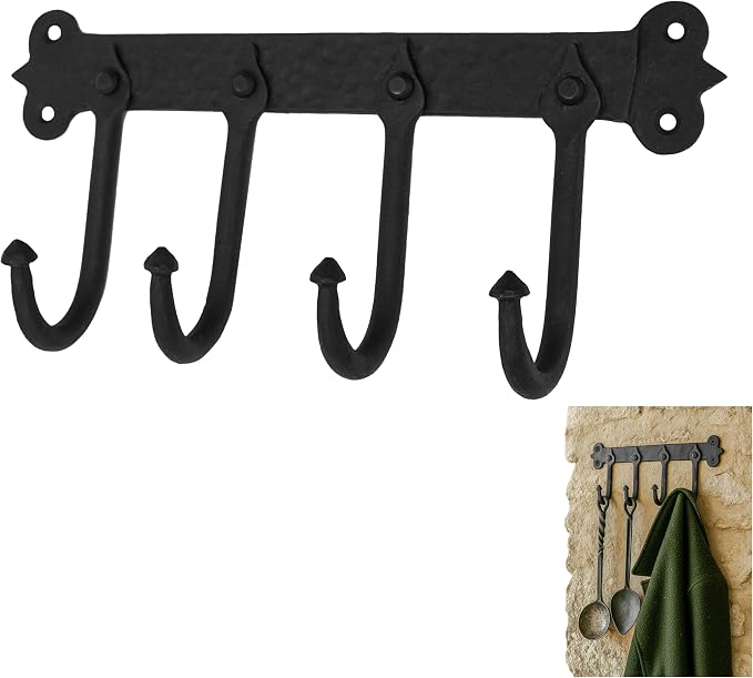 Mystic Colonial Medieval Rustic Hand-Forged Iron Wall Mounted Coat Rack | by SaKeGa